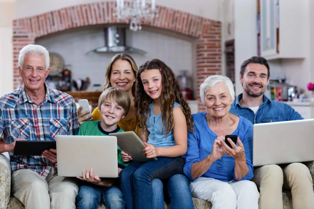 Multi-generation family using different technology and devices.