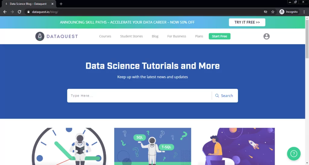 Screenshot of the Data Science Tutorials and More computer science blog