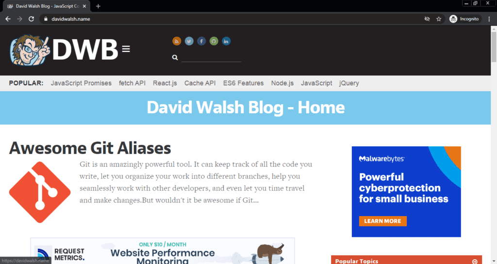 Screenshot of the David Walsh computer science blog