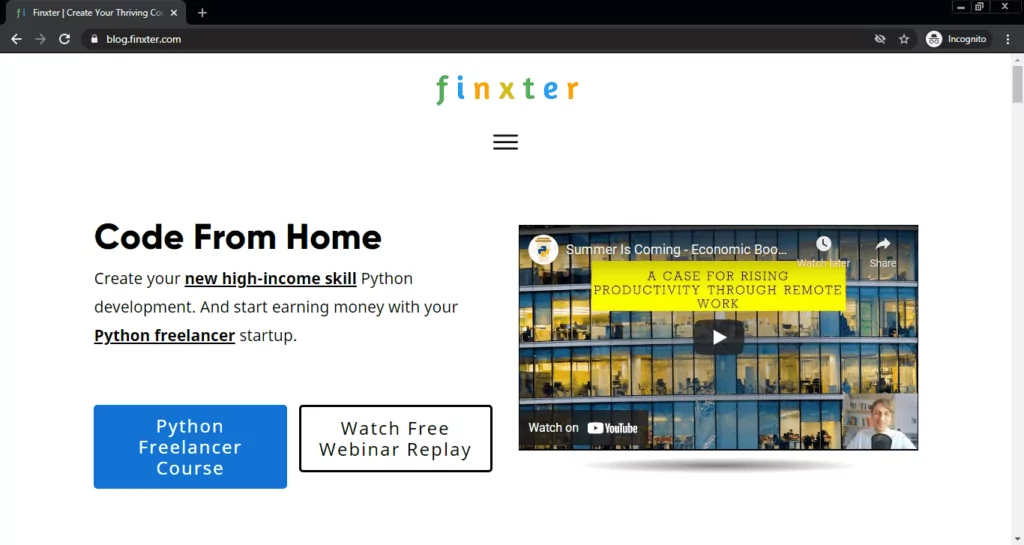 Screenshot of the Finxter computer science blog