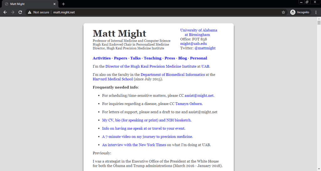 Screenshot of the Matt Might computer science blog