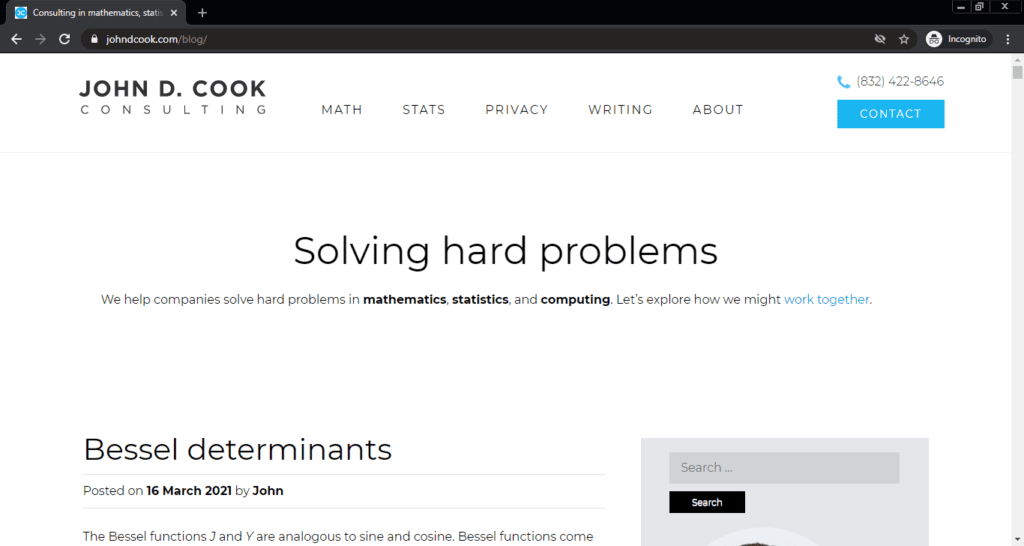 Screenshot of the Solving Hard Problems computer science blog