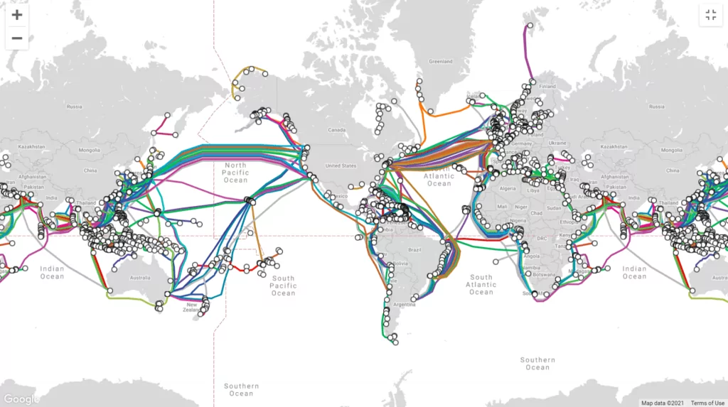 Screenshot of the submarine cable map