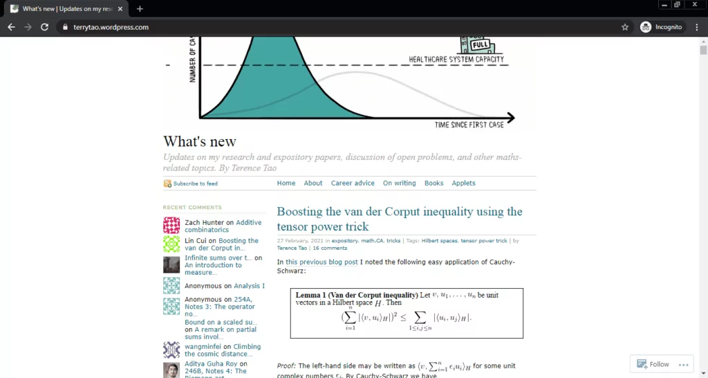 Screenshot of the Terence Tao computer science blog