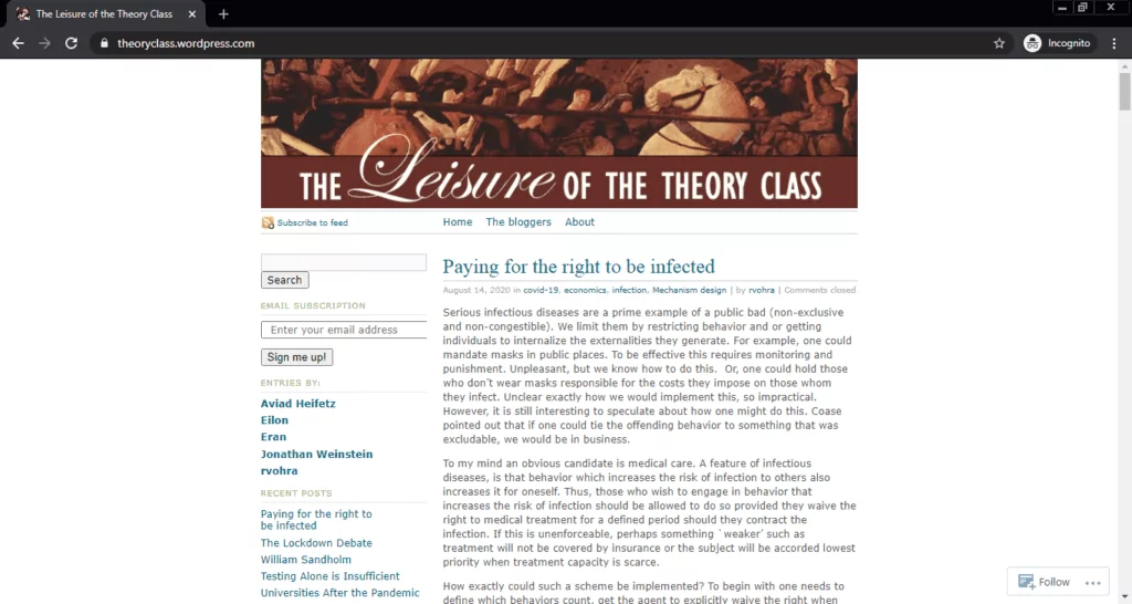 Screenshot of The Leisure of the Theory of Class computer science blog