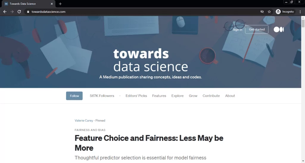 Screenshot of the Towards Data Science computer science blog
