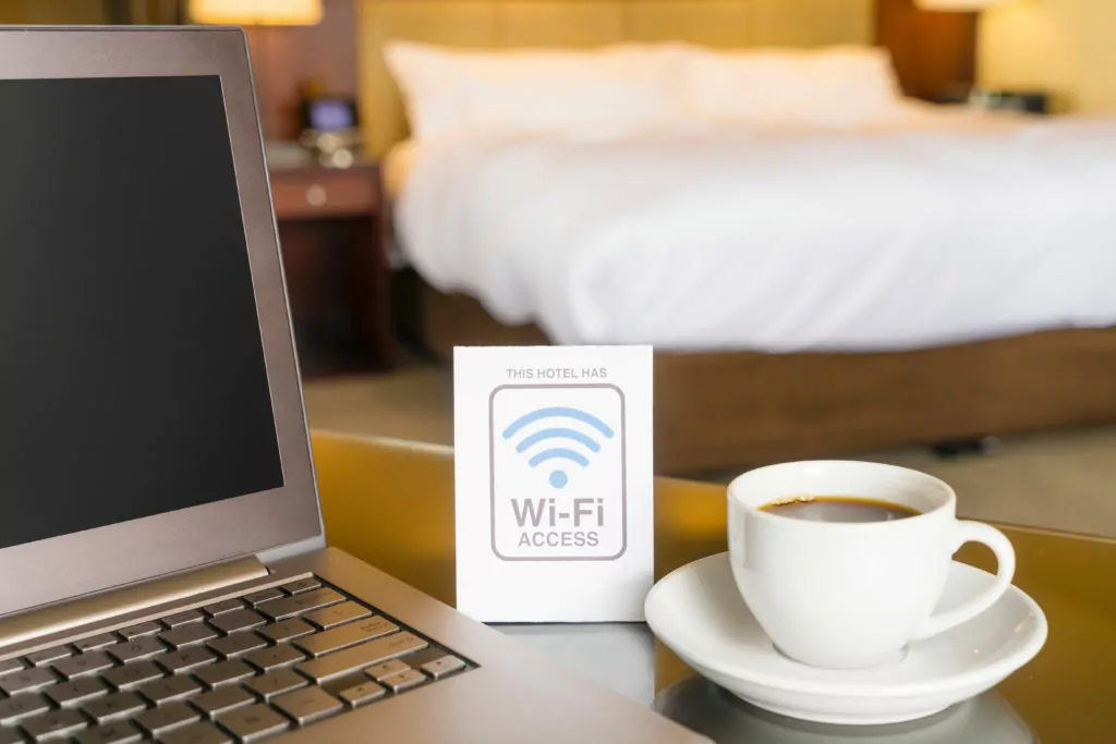 Hotel room with wifi access sign