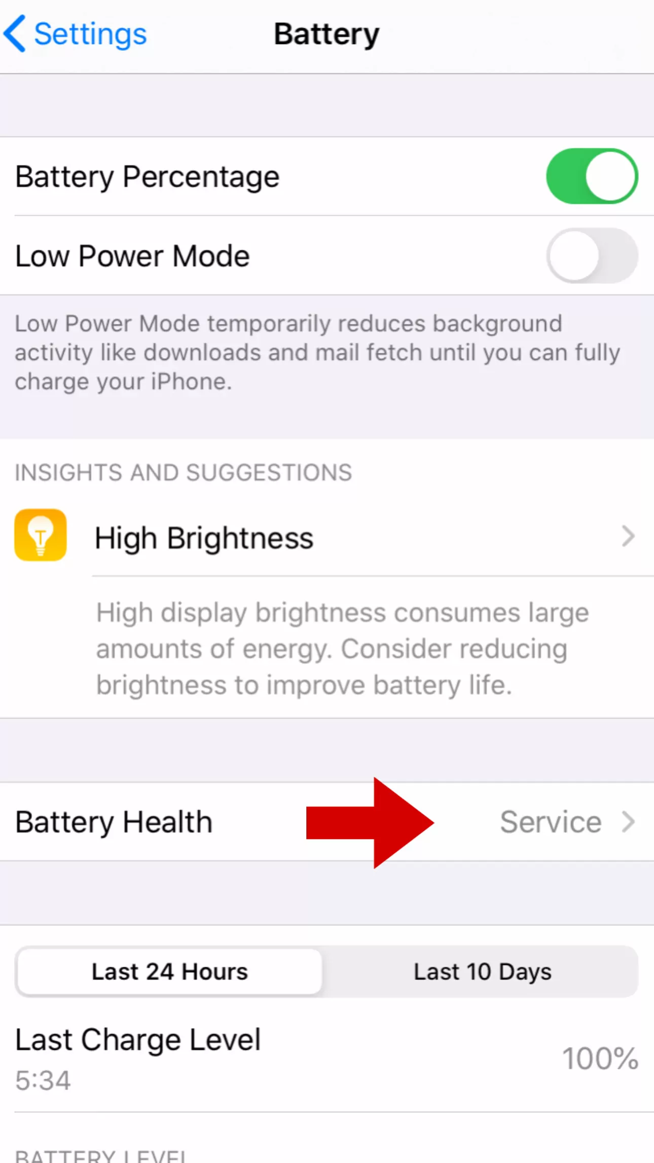 iPhone battery health "Service"