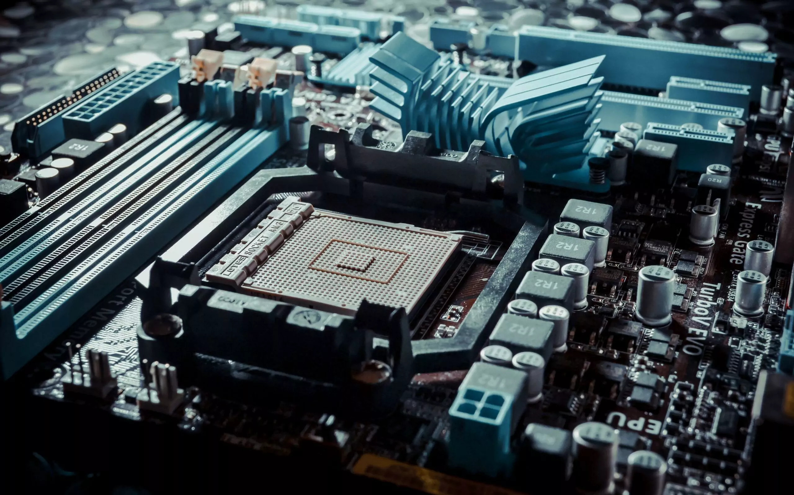 Motherboard on a table close up